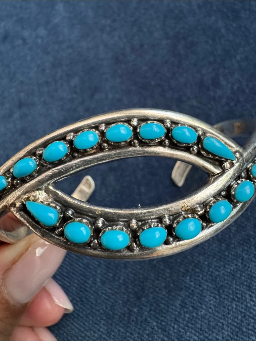 Vintage 925 Sterling Silver turquoise eye cuff bracelet.